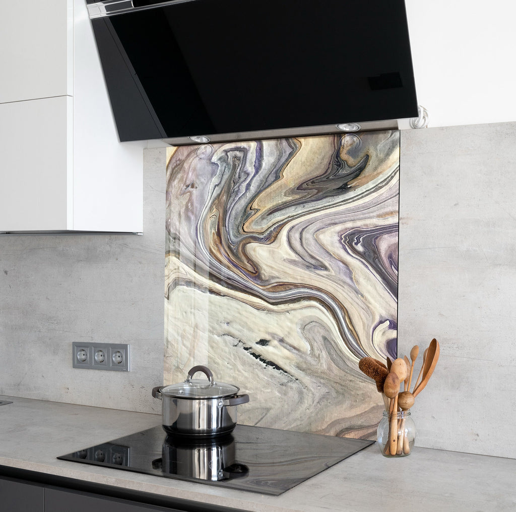 Neutral Swirl Marble - Glass Kitchen Backsplash-BacksplashArtworks