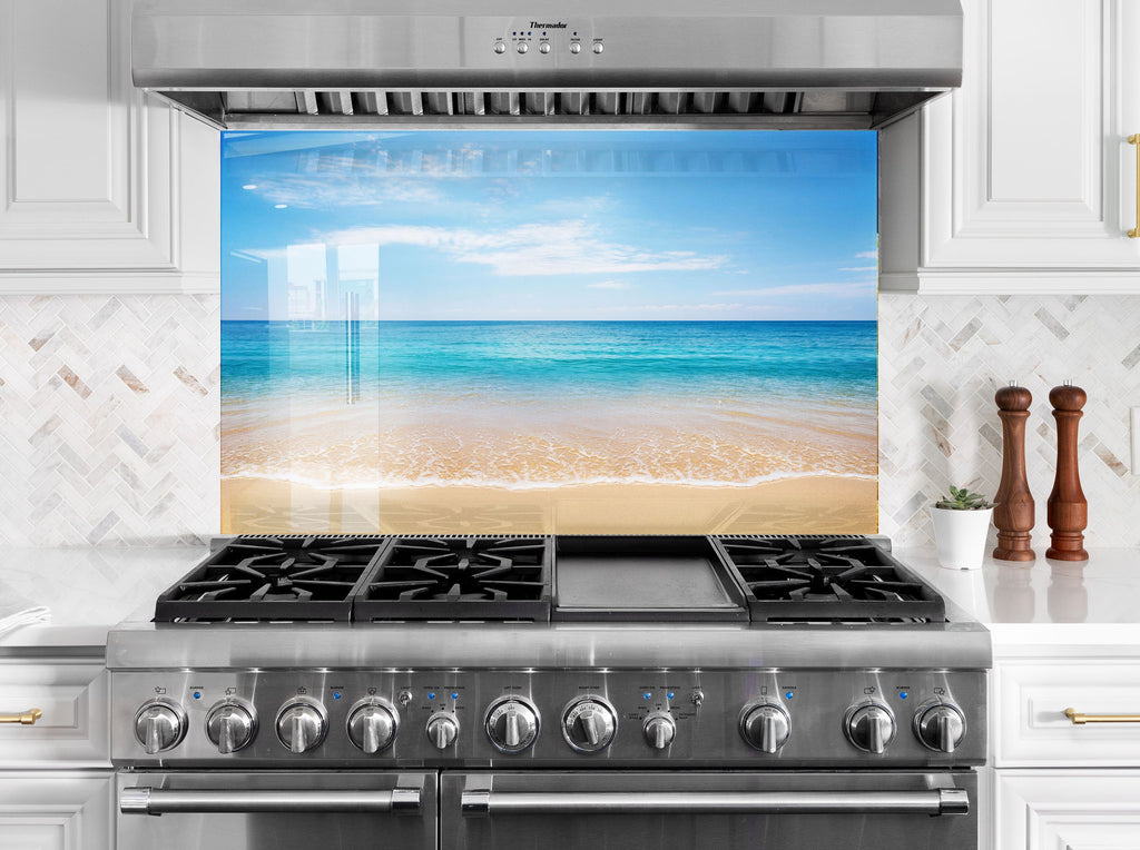 Tropical Ocean Landscape – Glass Kitchen Backsplash-BacksplashArtworks