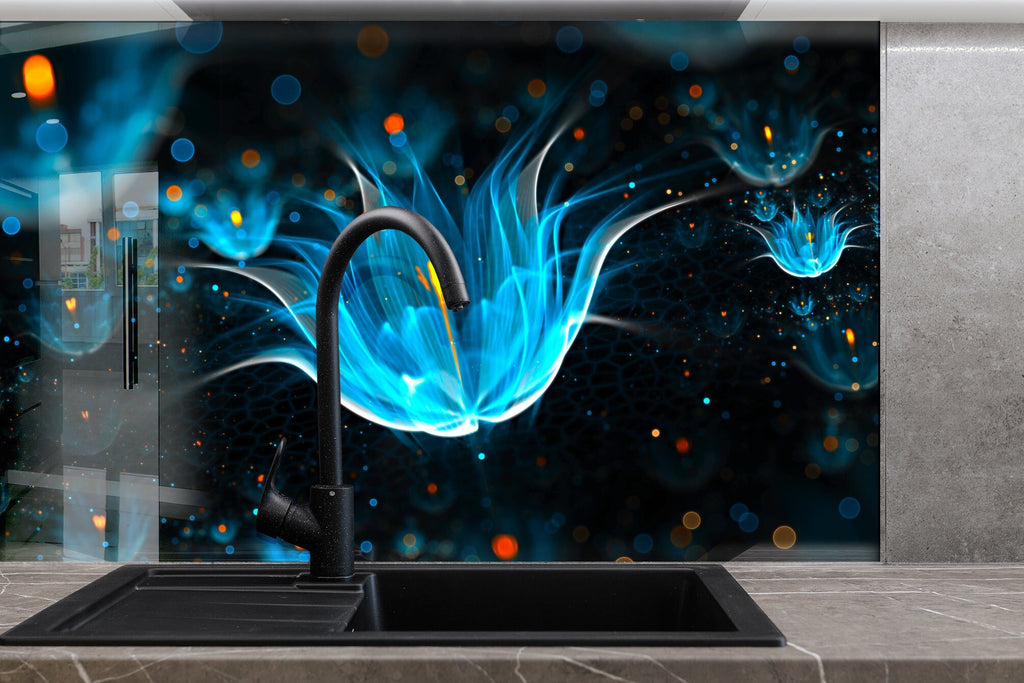 Botanical Floral Tempered Glass Backsplash-BacksplashArtworks