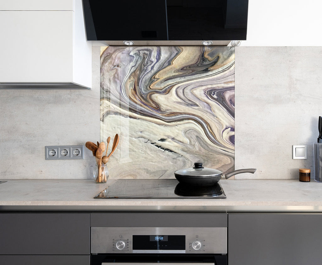 Neutral Swirl Marble - Glass Kitchen Backsplash-BacksplashArtworks