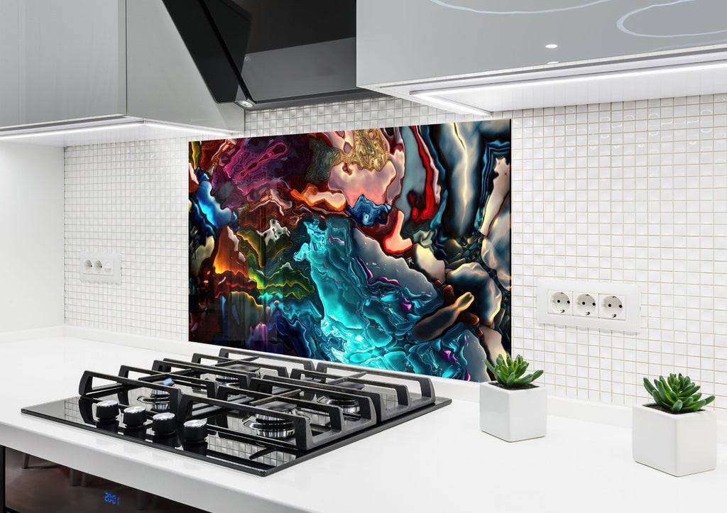 Vibrant & Modern Art - Tempered Glass Kitchen Backsplash-BacksplashArtworks