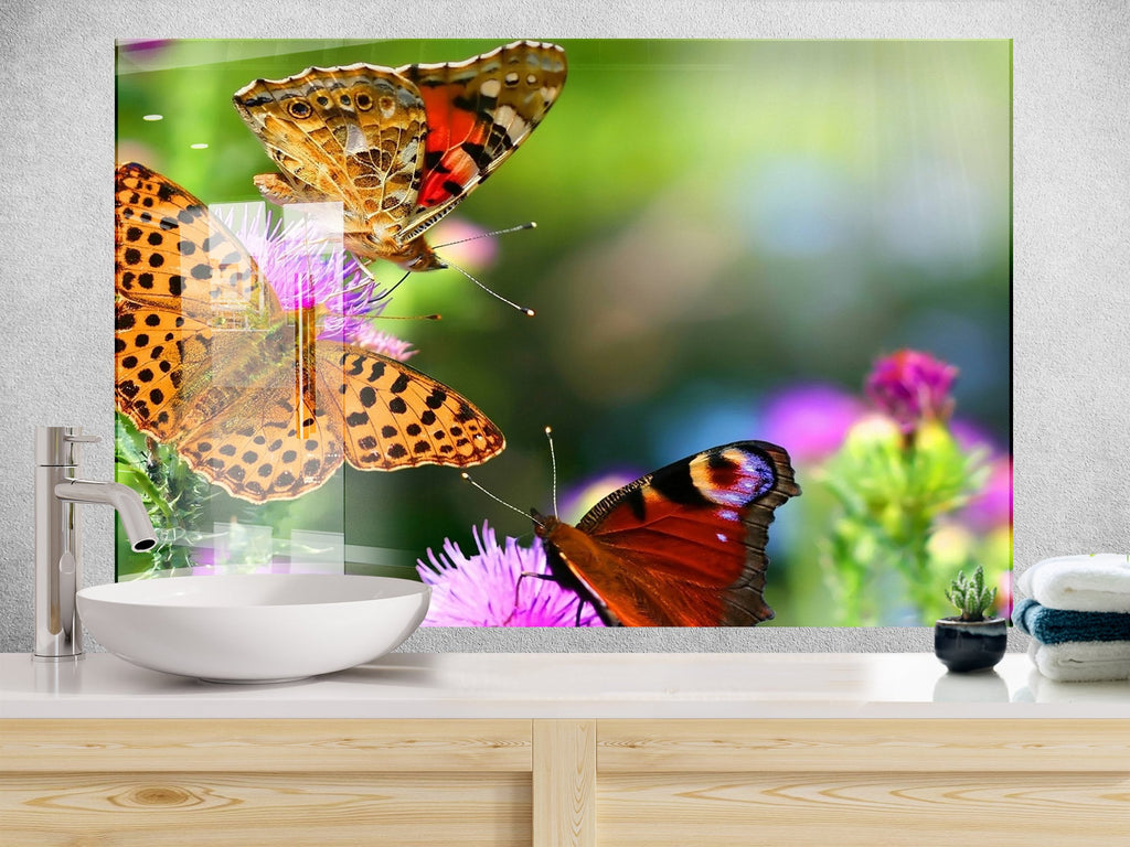 Botanical Floral Tempered Glass Backsplash-BacksplashArtworks