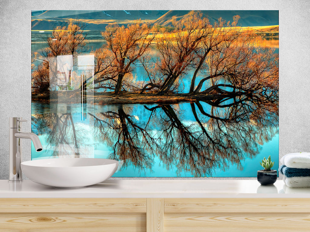 Golden Autumn Reflection – Glass Kitchen Backsplash-BacksplashArtworks