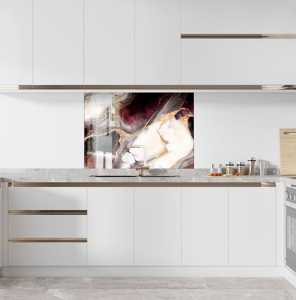 Crimson Gold Marble - Glass Kitchen Backsplash-BacksplashArtworks