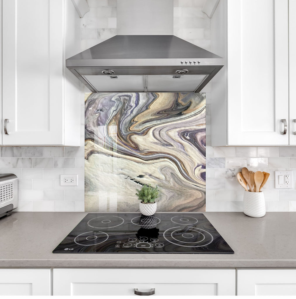 Neutral Swirl Marble - Glass Kitchen Backsplash-BacksplashArtworks