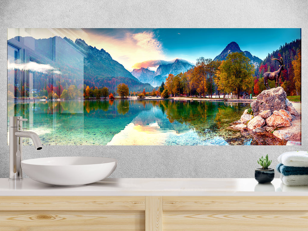 Majestic Mountain Lake – Glass Kitchen Backsplash-BacksplashArtworks