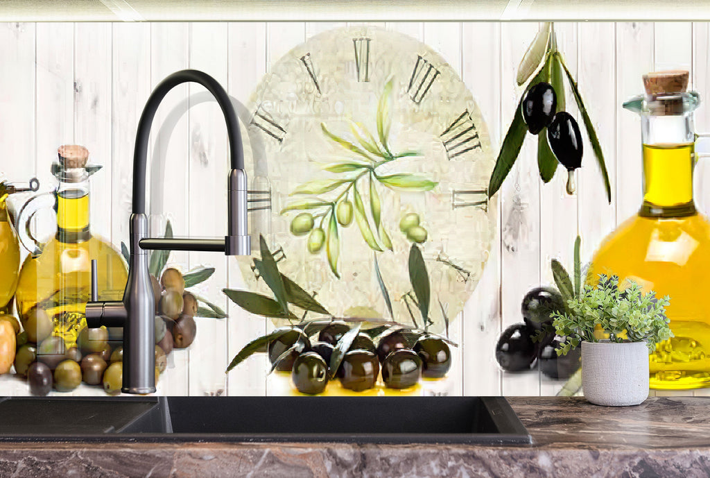 Olive Oil Glass Kitchen Backsplash – Rustic Olive and Time Design-BacksplashArtworks