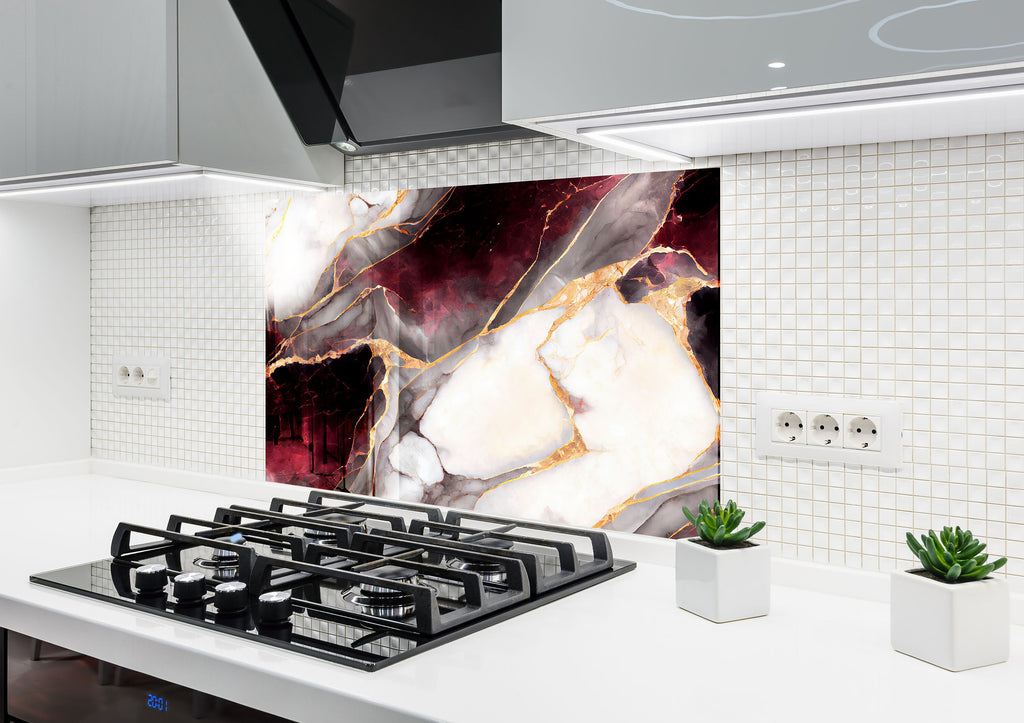 Crimson Gold Marble - Glass Kitchen Backsplash-BacksplashArtworks