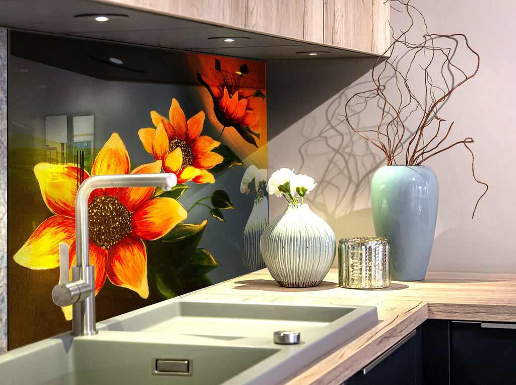 Botanical Floral Tempered Glass Backsplash-BacksplashArtworks