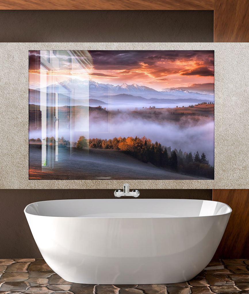 Mountain Mist Sunrise Wall Art - Tempered Glass Kitchen Backsplash-BacksplashArtworks