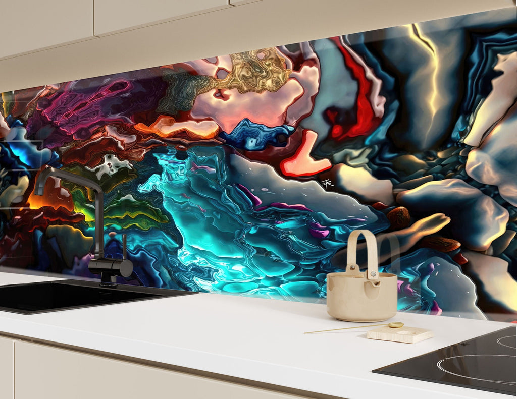 Vibrant & Modern Art - Tempered Glass Kitchen Backsplash-BacksplashArtworks