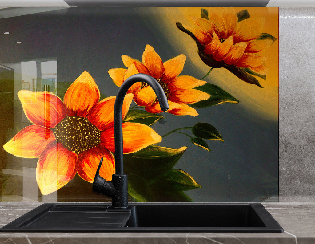 Botanical Floral Tempered Glass Backsplash-BacksplashArtworks