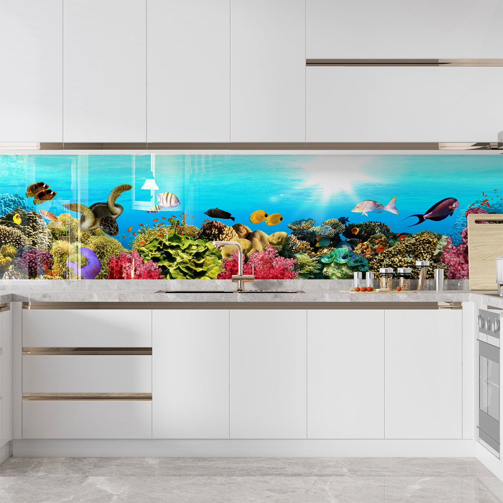 Vibrant Ocean Glass Kitchen Backsplash – Colorful Coral Reef & Fish Design-BacksplashArtworks