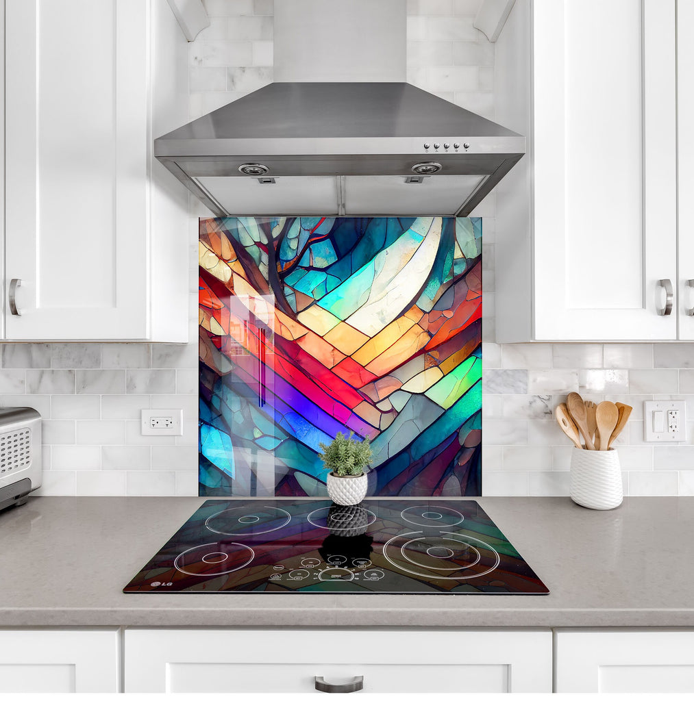 Modern Rainbow Stained - Glass Kitchen Backsplash-BacksplashArtworks