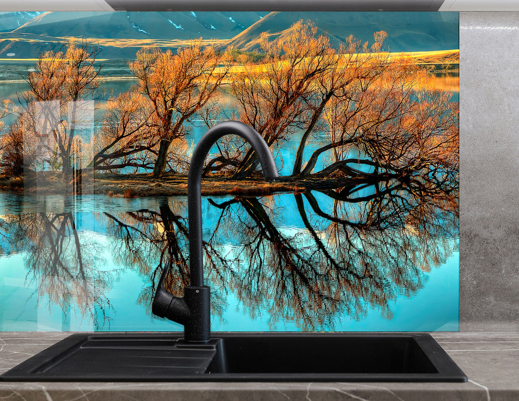 Golden Autumn Reflection – Glass Kitchen Backsplash-BacksplashArtworks