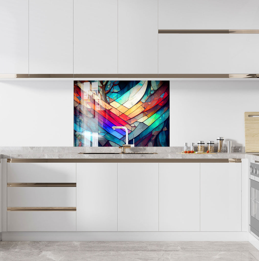 Modern Rainbow Stained - Glass Kitchen Backsplash-BacksplashArtworks
