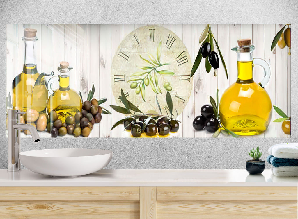 Olive Oil Glass Kitchen Backsplash – Rustic Olive and Time Design-BacksplashArtworks