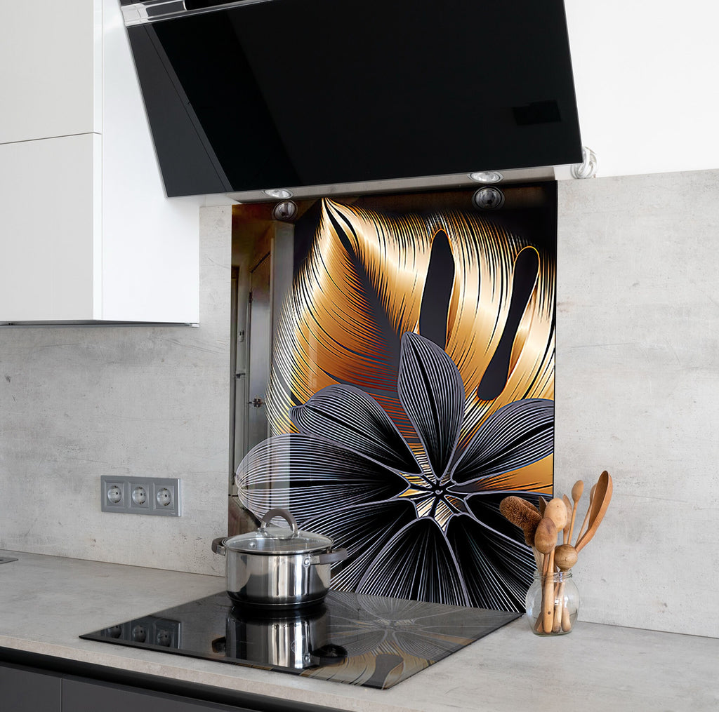 Botanical Floral Tempered Glass Backsplash-BacksplashArtworks