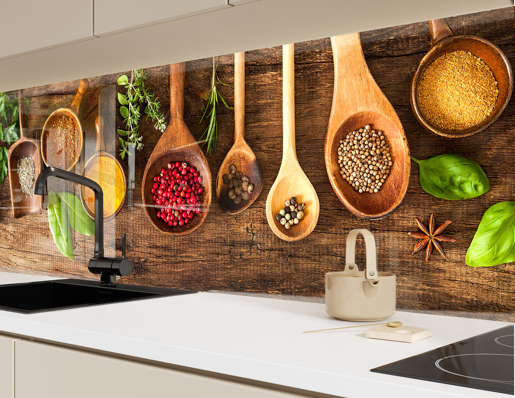 Rustic Wooden Spice - Glass Kitchen Backsplash-BacksplashArtworks