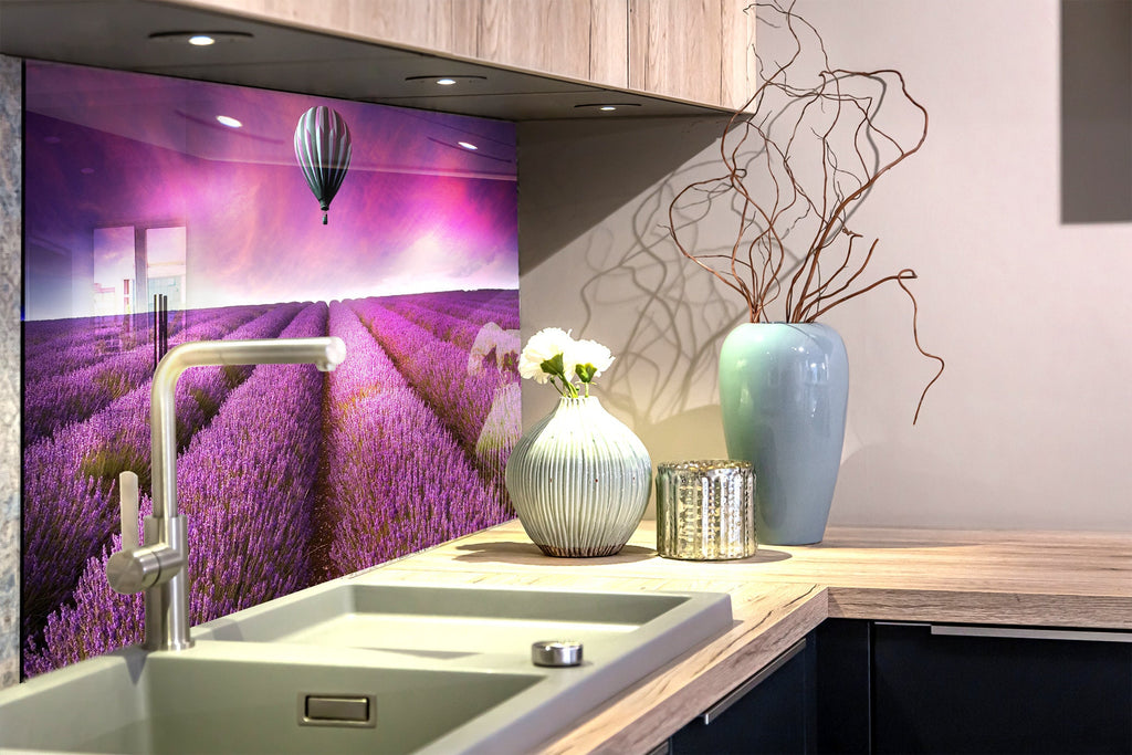 Lavender Dreamscape – Glass Kitchen Backsplash-BacksplashArtworks