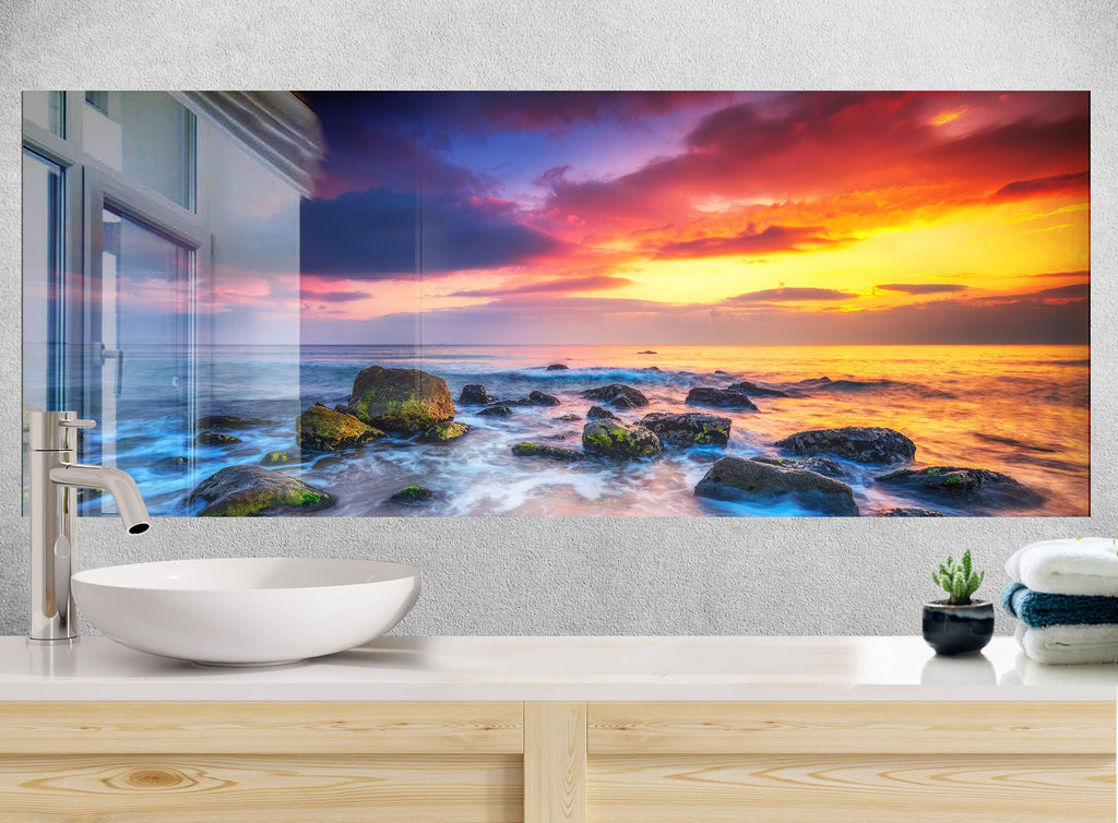 Ocean Sunset Waves - Glass Kitchen Backsplash-BacksplashArtworks