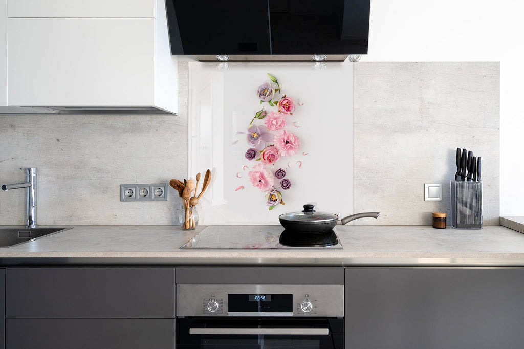 Botanical Floral Tempered Glass Backsplash-BacksplashArtworks
