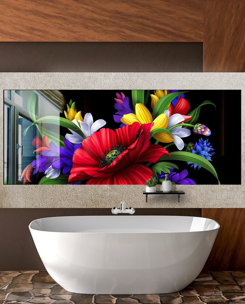 Botanical Floral Tempered Glass Backsplash-BacksplashArtworks