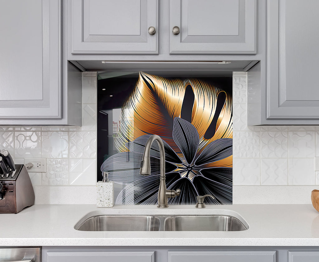 Botanical Floral Tempered Glass Backsplash-BacksplashArtworks