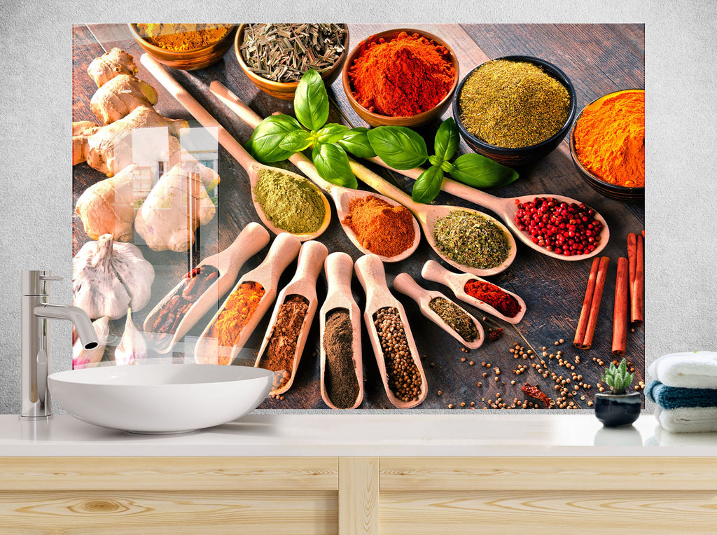Rustic Spice Elegance - Glass Kitchen Backsplash-BacksplashArtworks