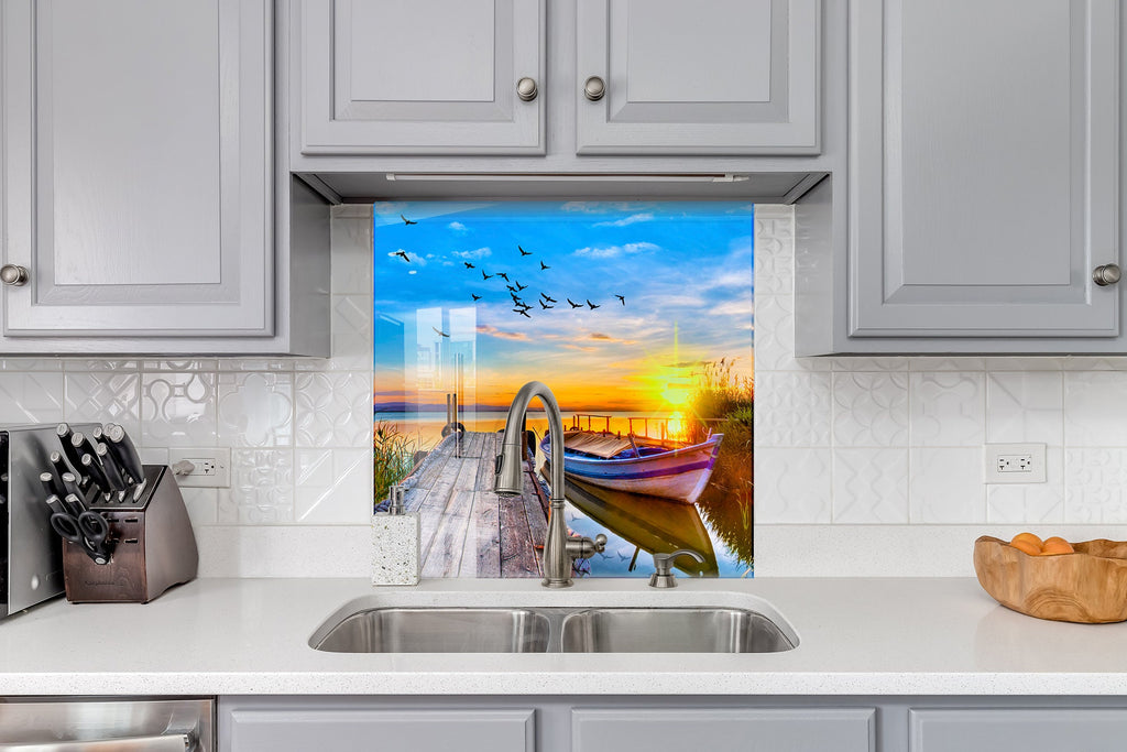Serene Lake Sunset – Glass Kitchen Backsplash-BacksplashArtworks