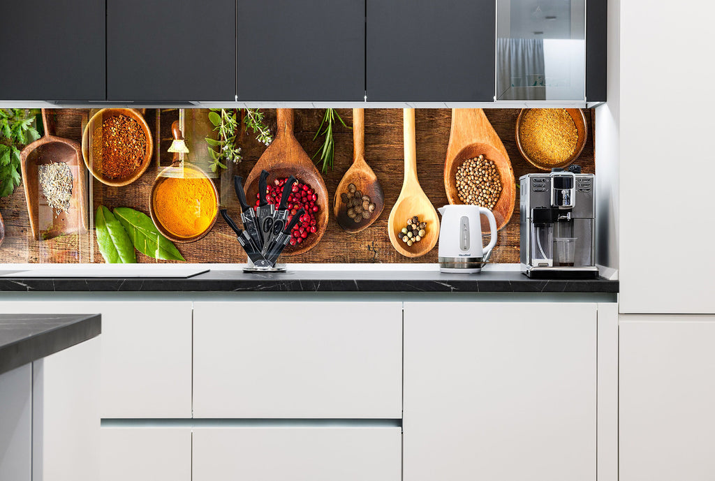 Rustic Wooden Spice - Glass Kitchen Backsplash-BacksplashArtworks