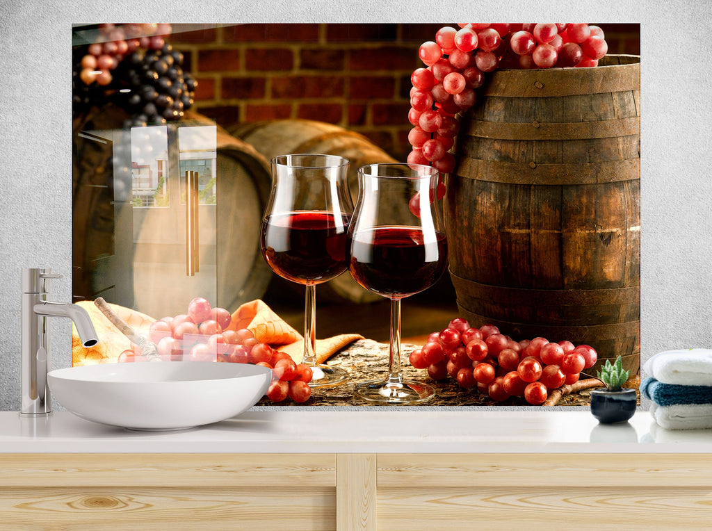 Rustic Wine & Grapes Glass Kitchen Backsplash – Vintage Vineyard Decor-BacksplashArtworks