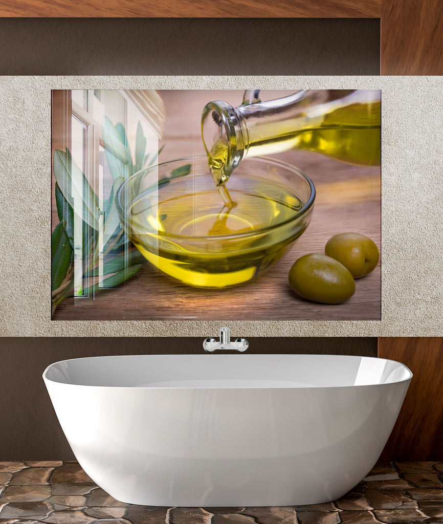Olive Oil Glass Kitchen Backsplash – Fresh Olive & Oil Pouring Design-BacksplashArtworks