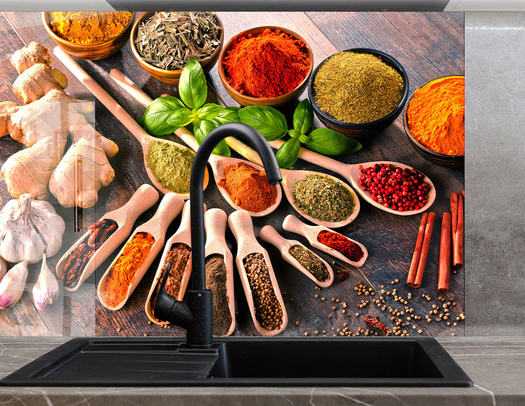 Rustic Spice Elegance - Glass Kitchen Backsplash-BacksplashArtworks