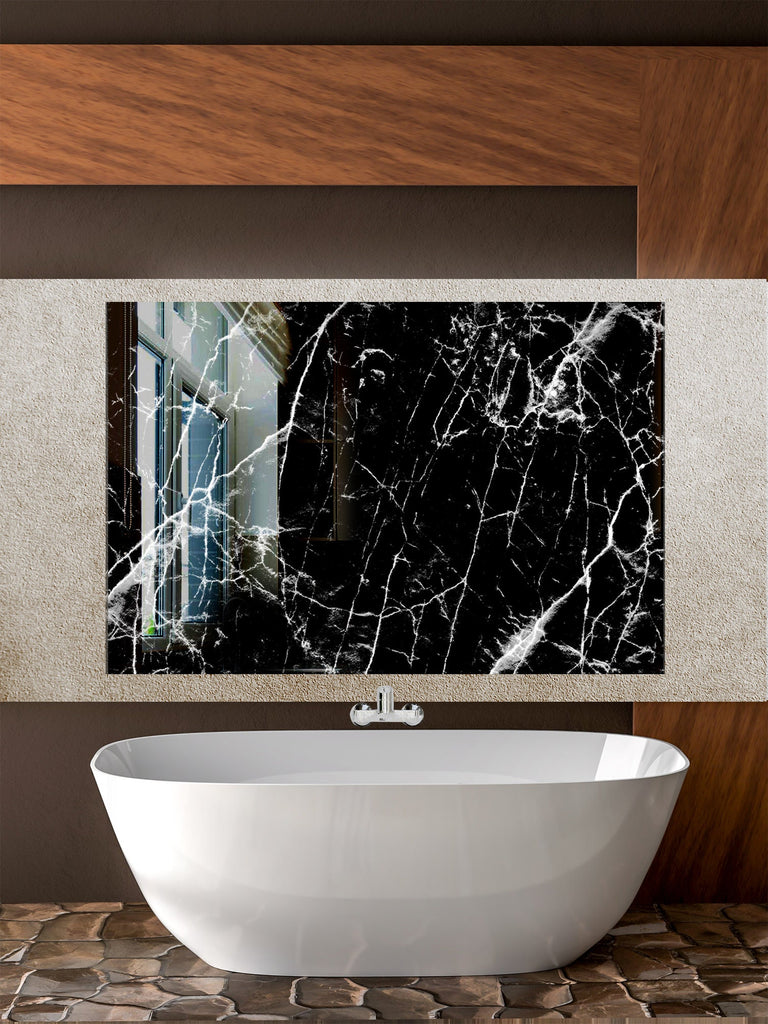Elegant Black Marble with White Veins - Glass Kitchen Backsplash-BacksplashArtworks