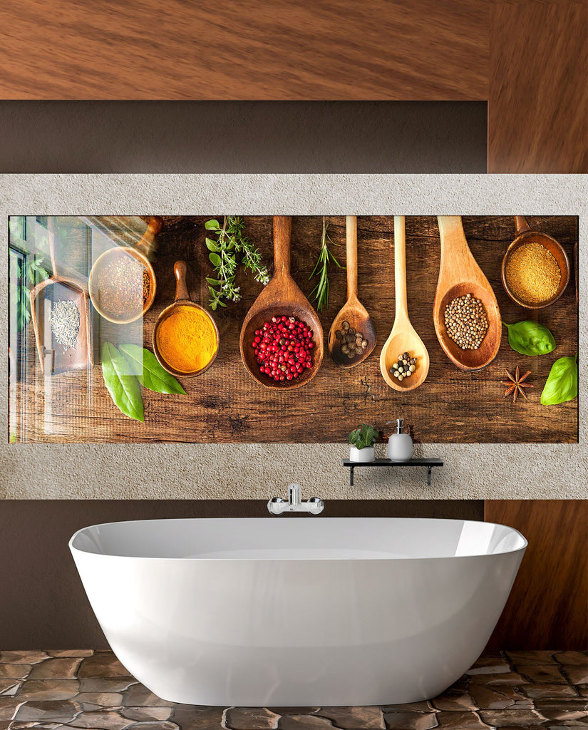 Rustic Wooden Spice - Glass Kitchen Backsplash-BacksplashArtworks