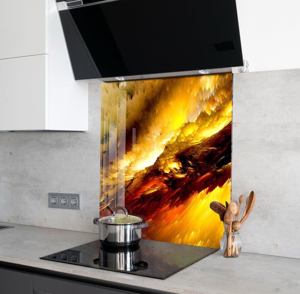 Golden Swirl Abstract - Glass Kitchen Backsplash-BacksplashArtworks