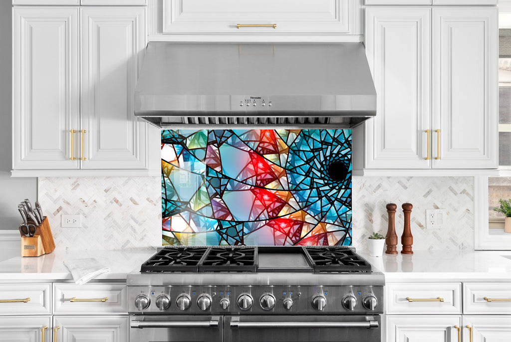 Red Modern Stained - Glass Kitchen Backsplash-BacksplashArtworks