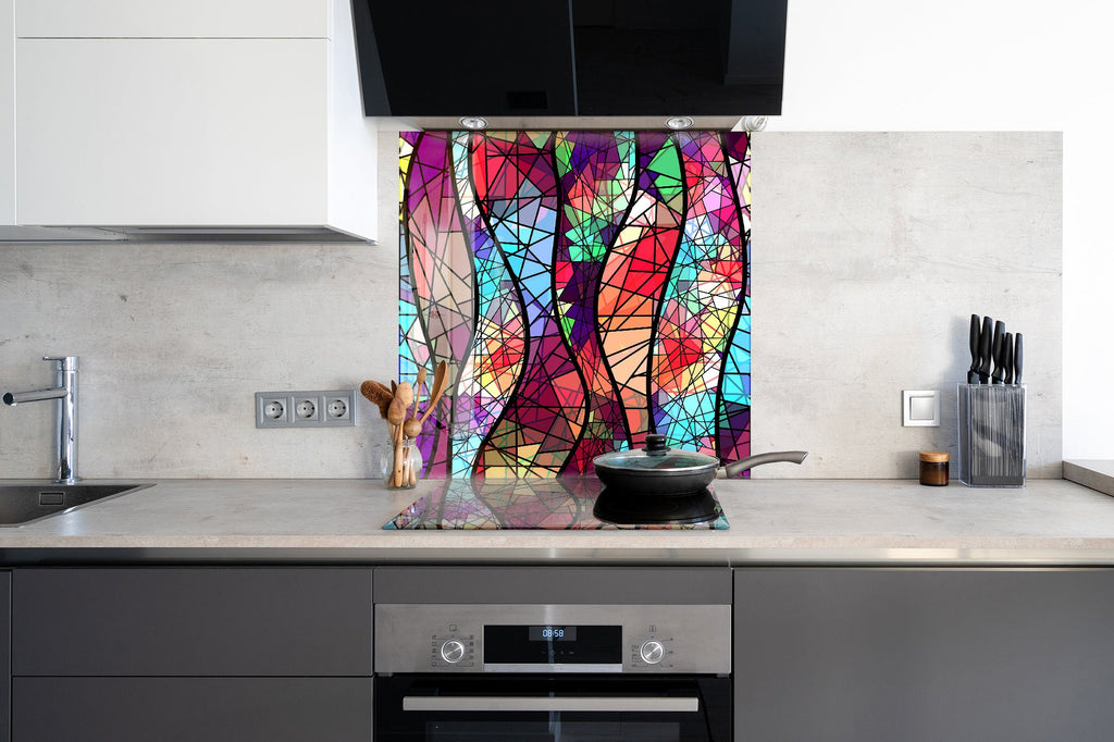 Abstract Colorful Mosaic Design - Tempered Glass Kitchen Backsplash-BacksplashArtworks