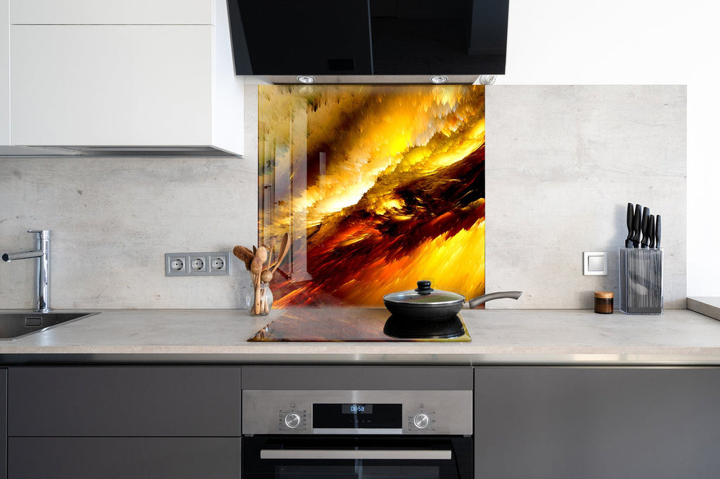 Golden Swirl Abstract - Glass Kitchen Backsplash-BacksplashArtworks