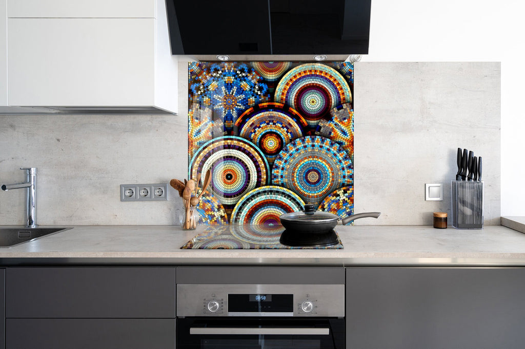 Mosaic Mandala Stained - Glass Kitchen Backsplash-BacksplashArtworks