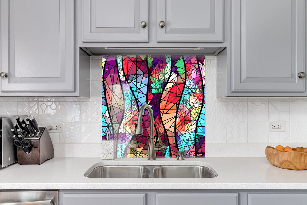 Abstract Colorful Mosaic Design - Tempered Glass Kitchen Backsplash-BacksplashArtworks