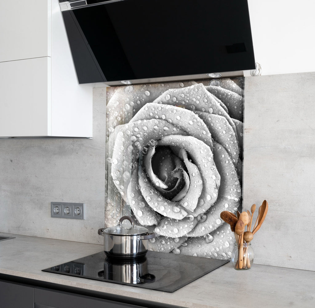 White Rose Tempered Glass Backsplash-BacksplashArtworks