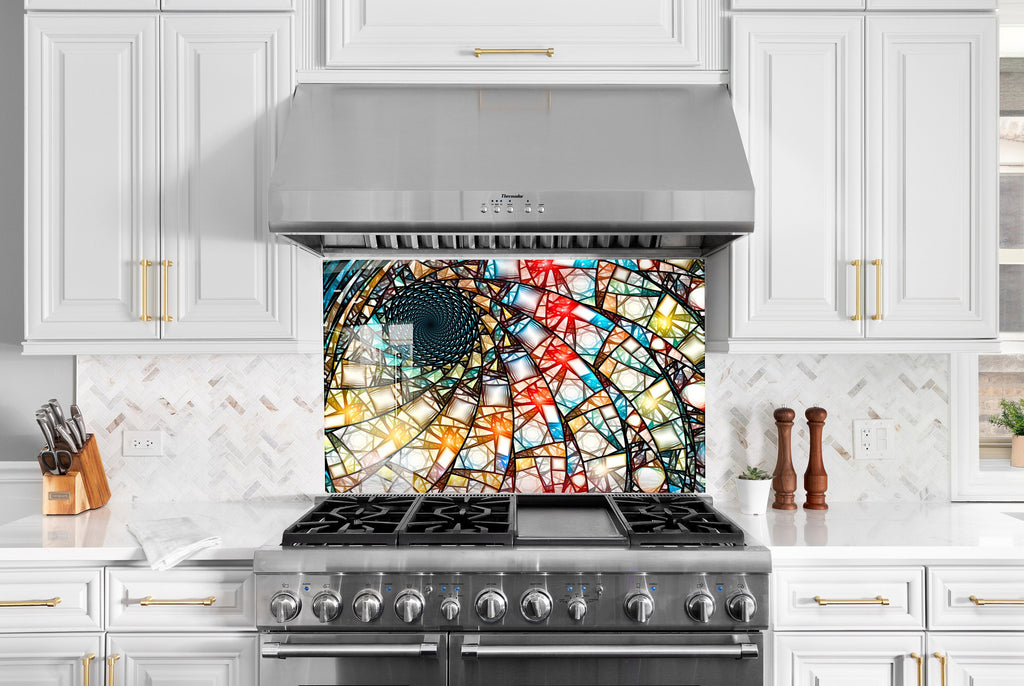 Colored Spiral Stained - Glass Kitchen Backsplash-BacksplashArtworks
