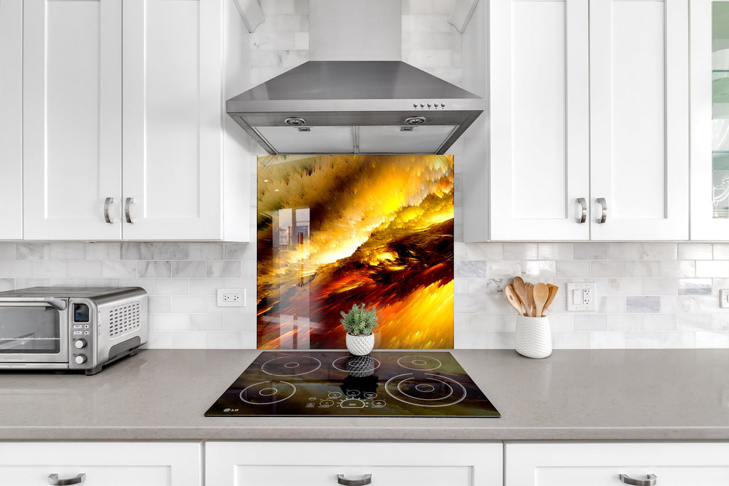 Golden Swirl Abstract - Glass Kitchen Backsplash-BacksplashArtworks