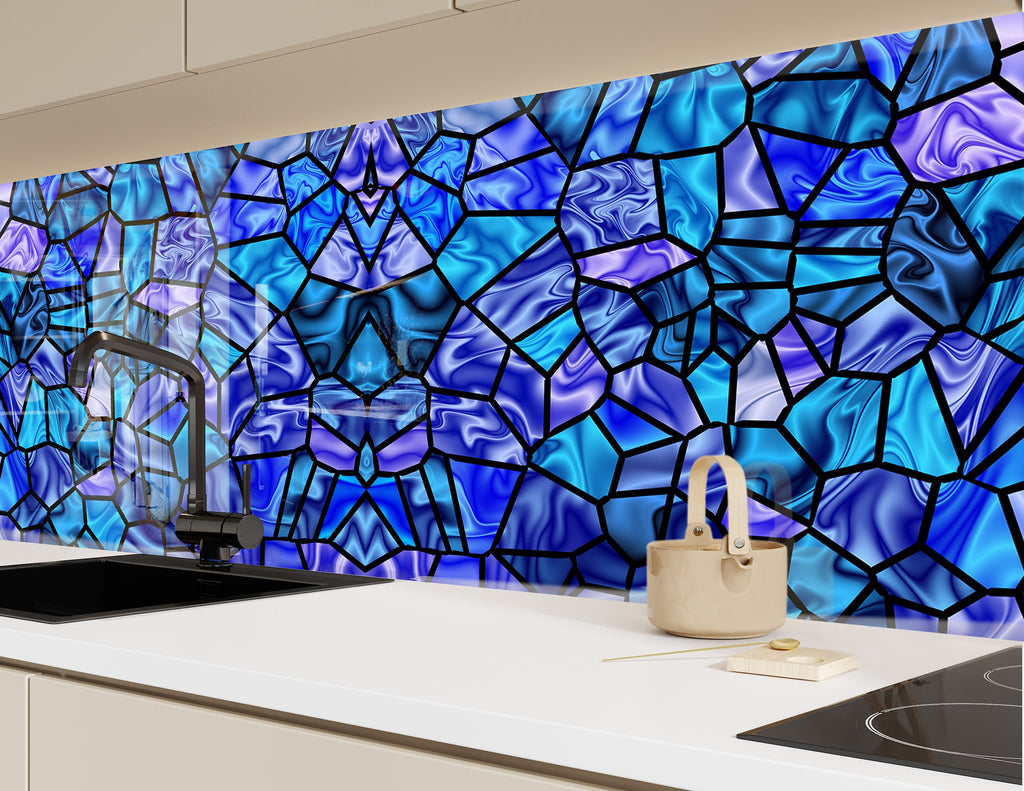 Ocean Blue Stained - Glass Kitchen Backsplash-BacksplashArtworks