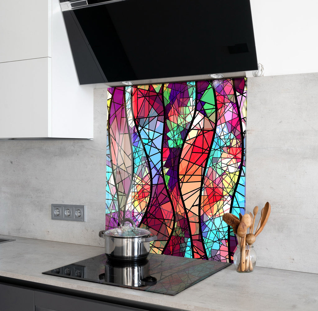 Abstract Colorful Mosaic Design - Tempered Glass Kitchen Backsplash-BacksplashArtworks