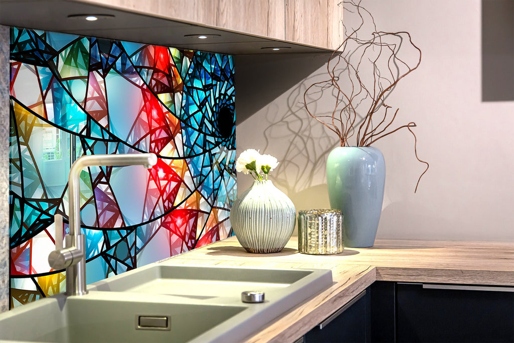 Red Modern Stained - Glass Kitchen Backsplash-BacksplashArtworks