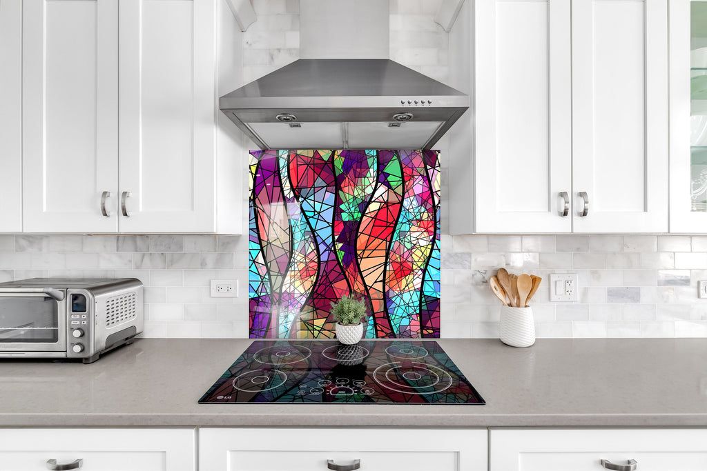 Abstract Colorful Mosaic Design - Tempered Glass Kitchen Backsplash-BacksplashArtworks
