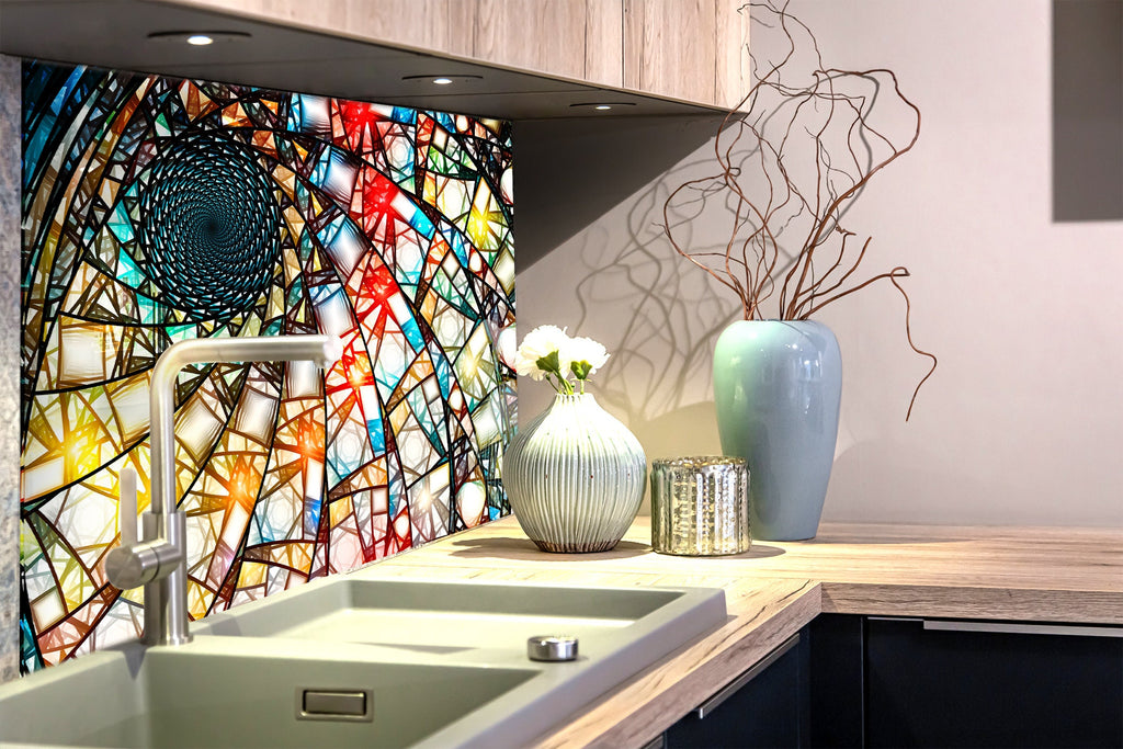 Colored Spiral Stained - Glass Kitchen Backsplash-BacksplashArtworks